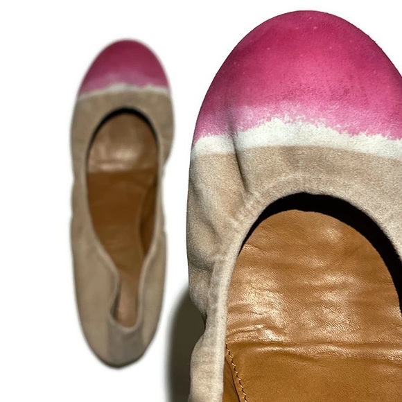 NWOT Leifnotes suede pink/beige watercolour dip dyed ballet flats,made in Italy. - Picture 3 of 16